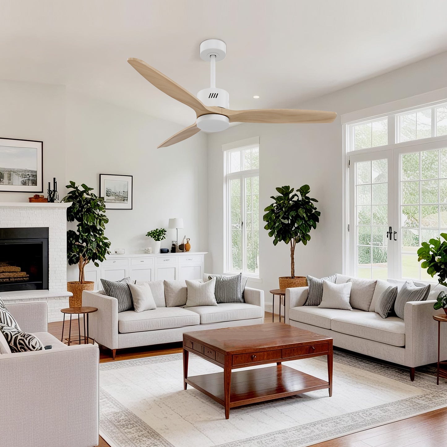 Taimei Glio 52 in. Downrod Standard Ceiling Fan with Integrated LED with Remote Included DC Motor Reversible White Light Oak 1_5366a4d2-a280-4928-b714-f3edaf342209