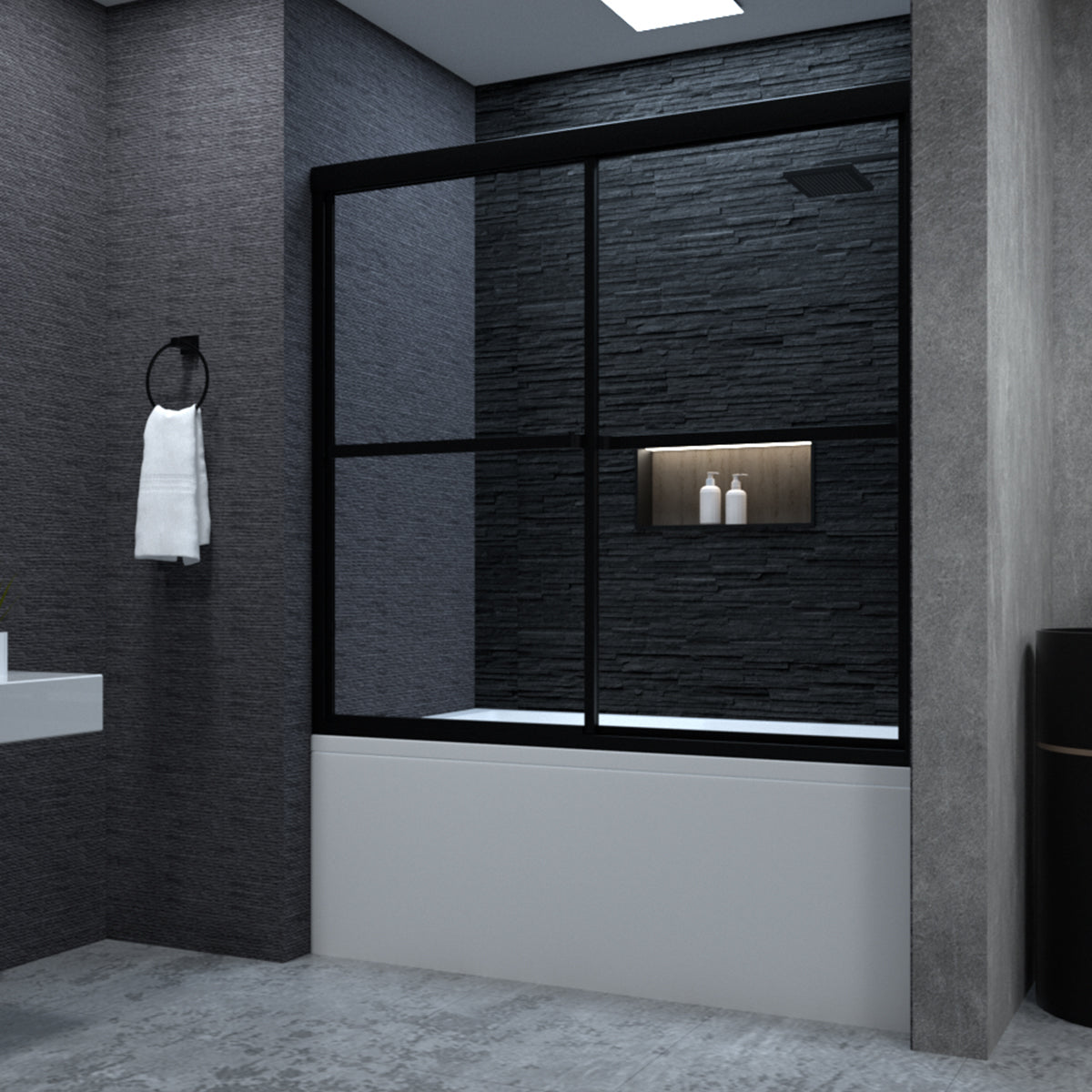 Niveal Alvin 59 in. W x 56 in. H Sliding Framed Tub Door Matte Black 1_580e9aa0-87a4-4d50-a1f7-f1d160a0d3cd