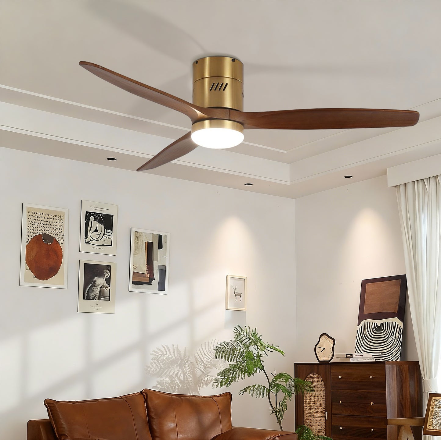 Taimei Ryme 52 in. Flush Mount Standard Ceiling Fan with Integrated LED with Remote Included DC Motor Gold & Walnut 1_5a7c410e-6ad4-47a0-ba3b-0ce555092d1e