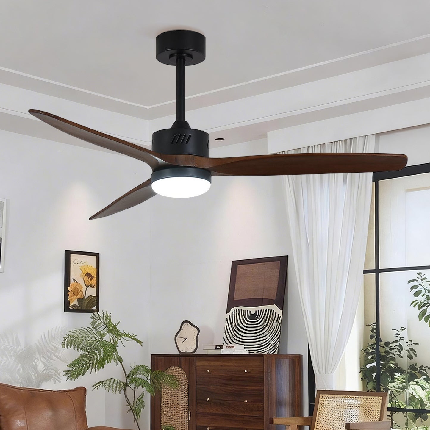 Taimei Glio 52 in. Downrod Standard Ceiling Fan with Integrated LED with Remote Included DC Motor Reversible Matte Black & Dark Walnut 1_5d32ffc5-8a92-4790-a50d-0e118040d5f9