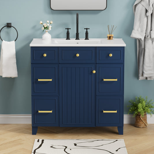 Niveal Madison Single Sink Freestanding White Bath Vanity with White Ceramic Top Unassembled