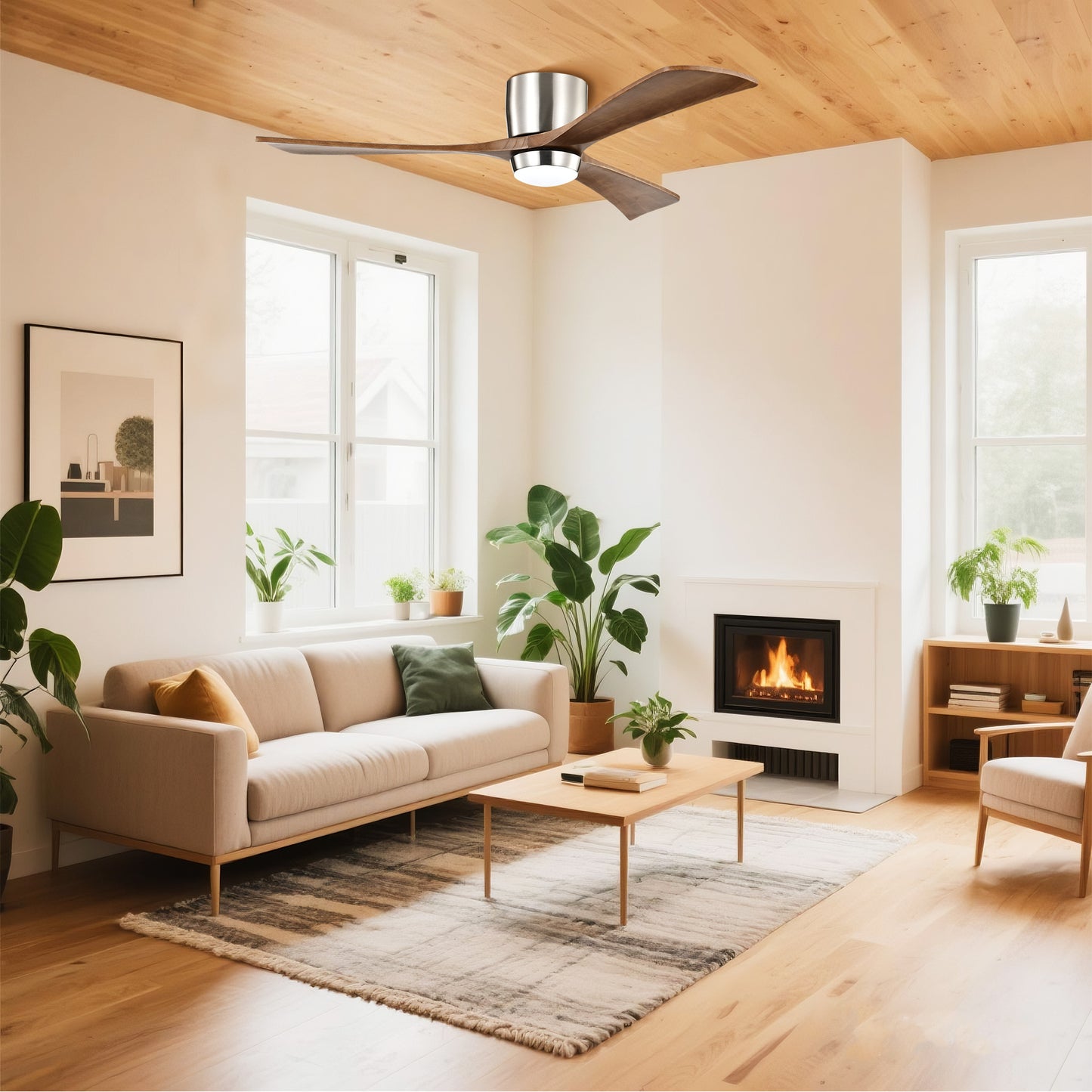Taimei Stela 52 in. Flush Mount Standard Ceiling Fan with Dimmable LED with Remote Included DC Motor Brushed Nickel & Walnut 1_62e7b698-4943-4bf4-8c71-991a874a37a3