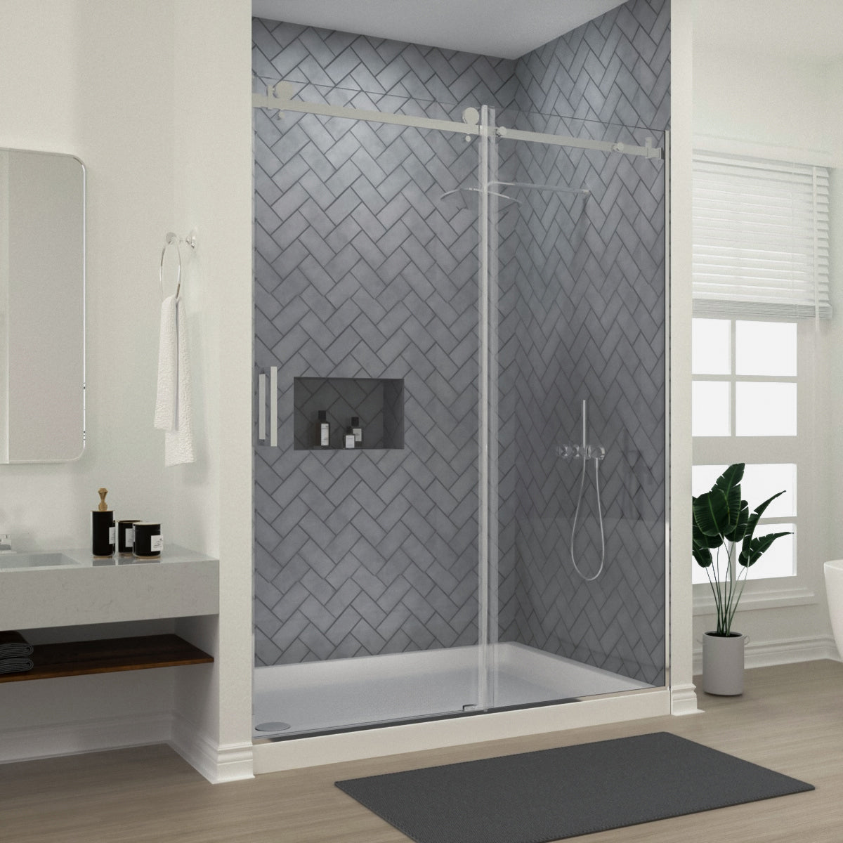 Niveal Vista 60 in. W x 76 in. H Sliding Semi-Frameless Shower Door with Clear Glass