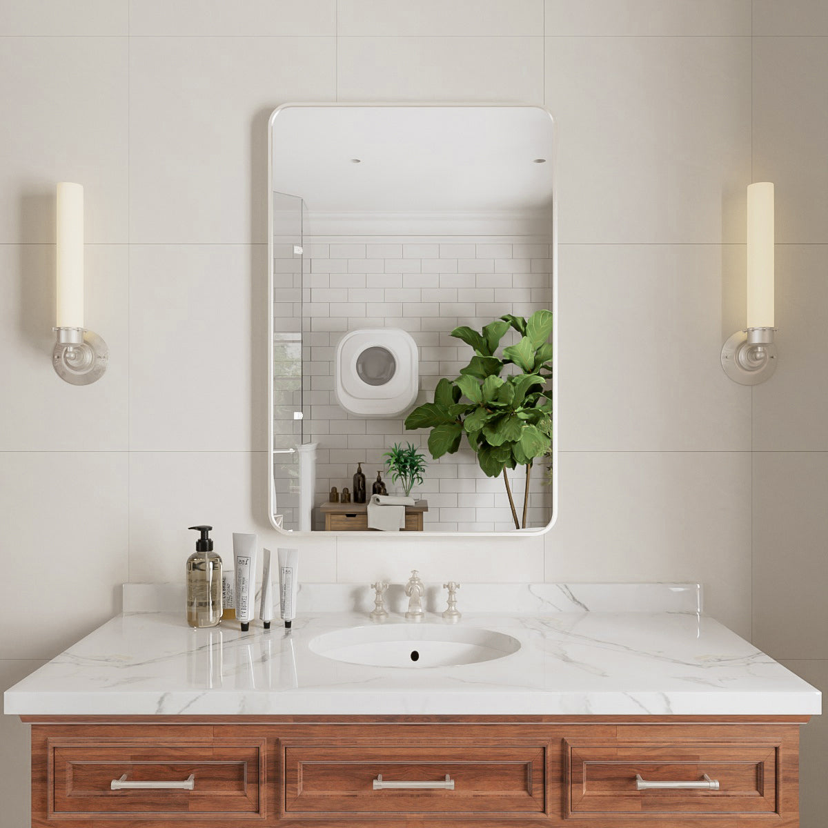 Niveal STRE Series Rectangular Framed Wall Bathroom Vanity Mirror Brushed Nickel 24 in. W x 36 in. H 1_6496b6d2-28be-4e1e-a9d8-20d2d74a8605