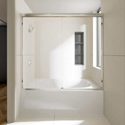 Nivorix Apex 60 in. W x 56 in. H Sliding Semi-Frameless Tub Door with Clear Glass Brushed Nickel 1_64e60ddc-aeb1-4545-9c51-1b52935dea13