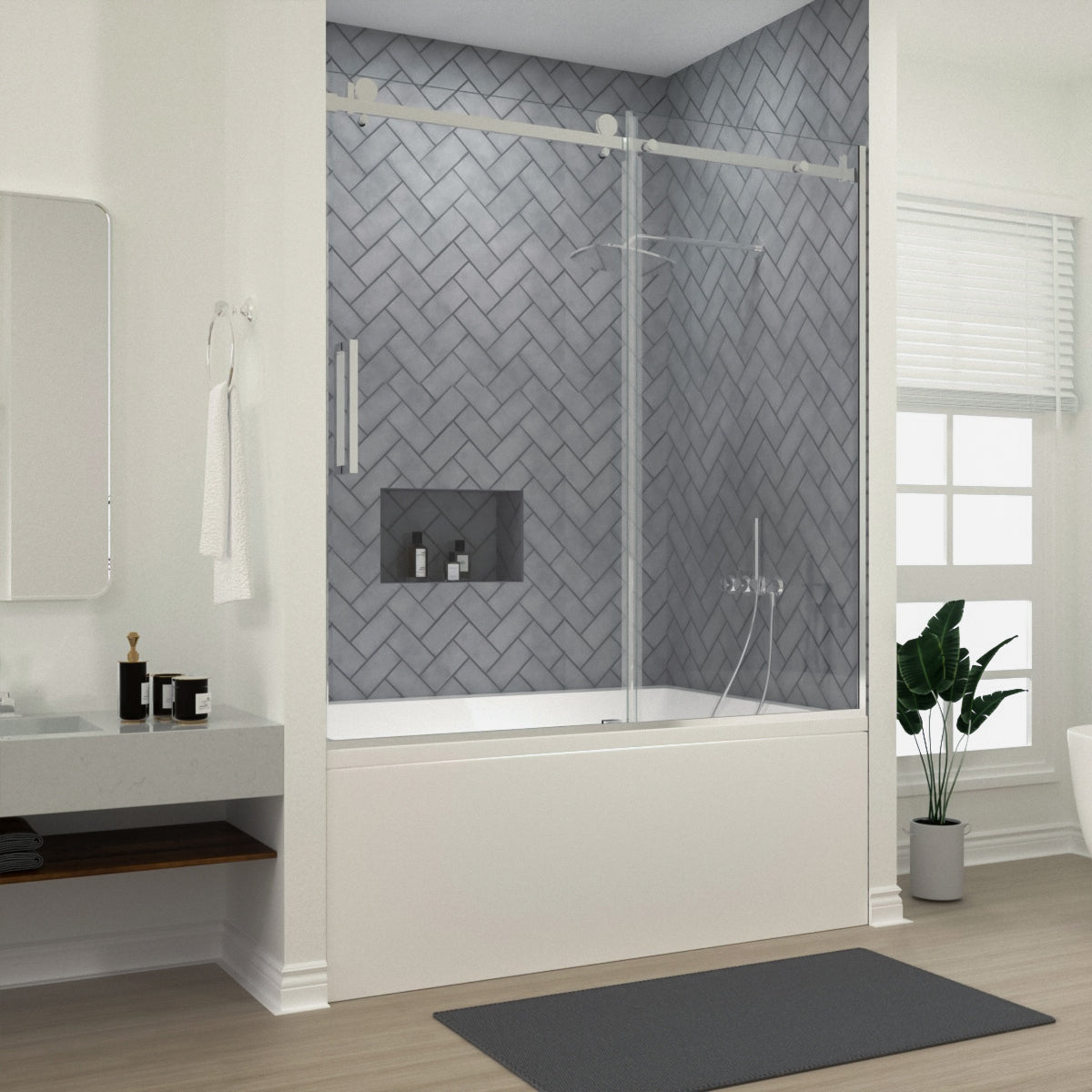 Niveal Vista 60 in. W x 60 in. H Sliding Semi-Frameless Tub Door with Clear Glass Chrome 1_67937be2-66eb-4370-bede-dd9edd9170e7