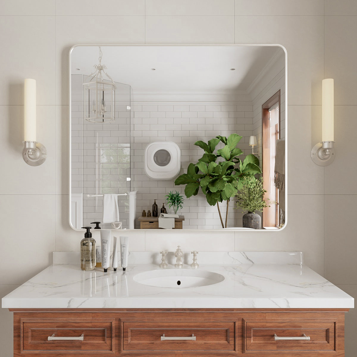 Niveal STRE Series Rectangular Framed Wall Bathroom Vanity Mirror Brushed Nickel 42 in. W x 36 in. H 1_67fa6acd-ee86-4ba9-9838-aceb73565c54