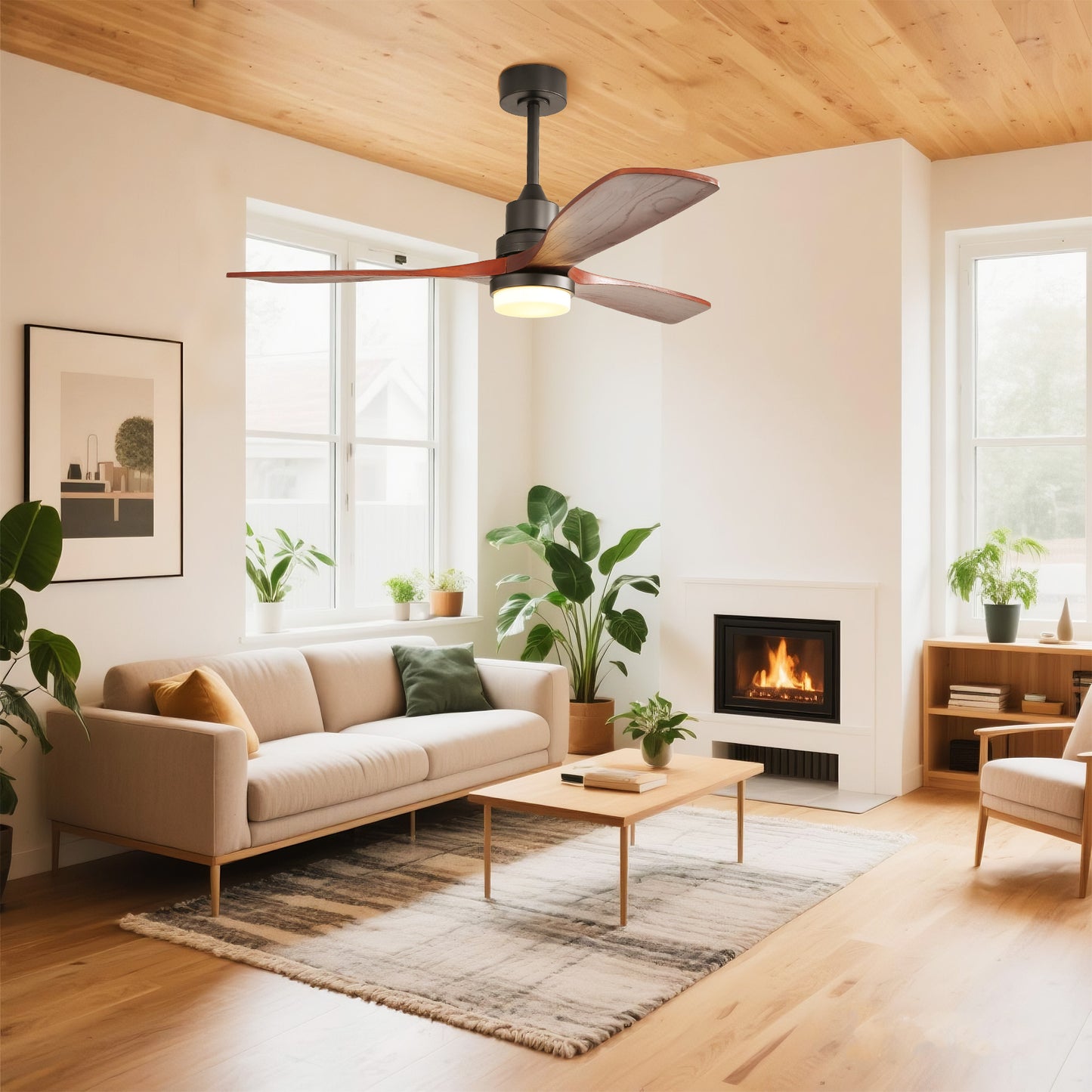 Taimei Nimis 52 in. Downrod Standard Ceiling Fan with Integrated LED with Remote Included DC Motor Matte Black & Walnut 1_698106a3-ac1e-4efe-9db2-2923ab291673