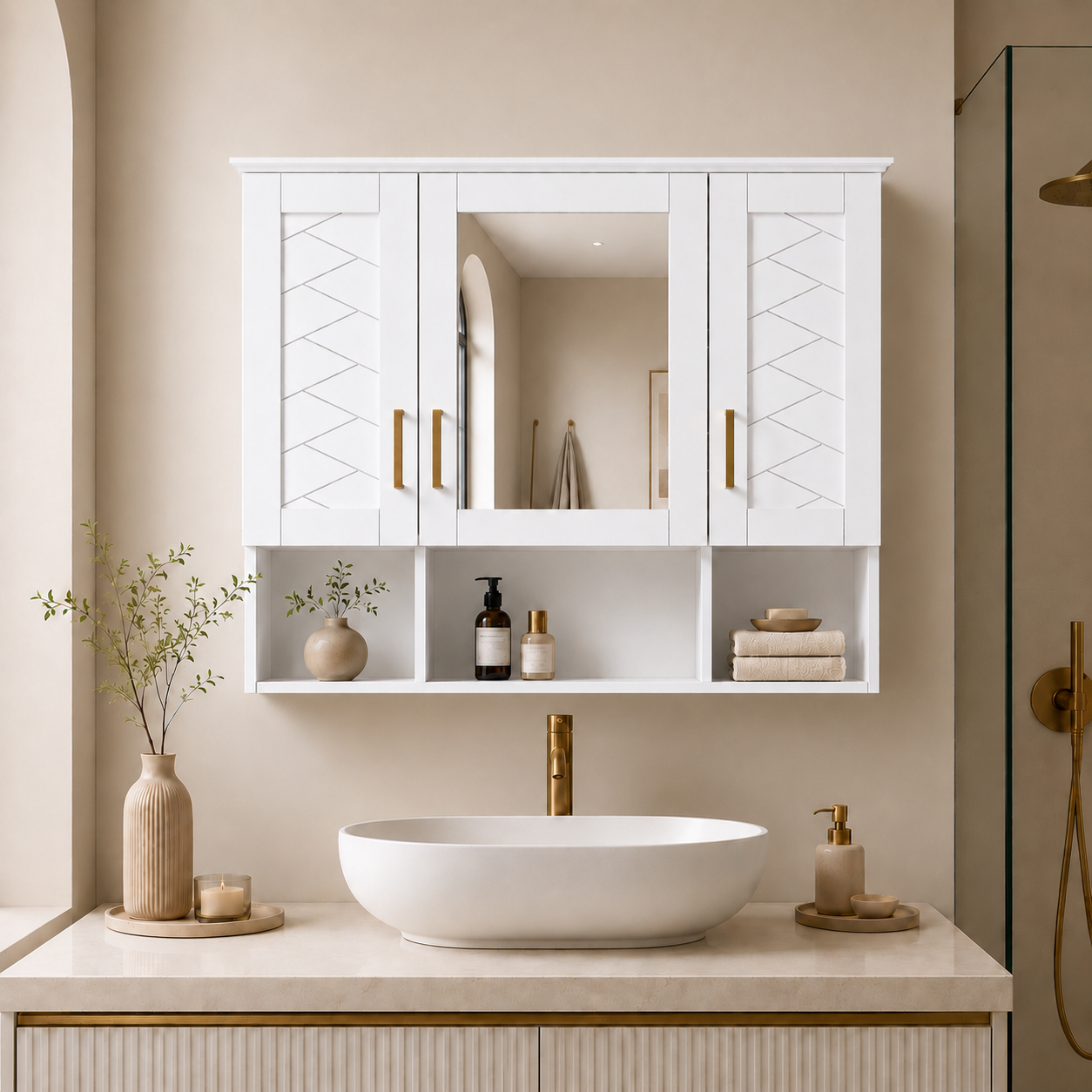 Avalon 35 in. W x 28 in. H Rectangular MDF Surface Mount Framed Medicine Cabinet with Mirror White 1_6ab7635b-58dc-4c44-ba29-aa6249a847b5