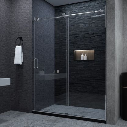 Niveal Ruhr 60 in. W x 76 in. H Sliding Semi-Frameless Shower Door with Clear Glass Chrome 1_715bef59-285c-49c5-a284-3598573ccb63