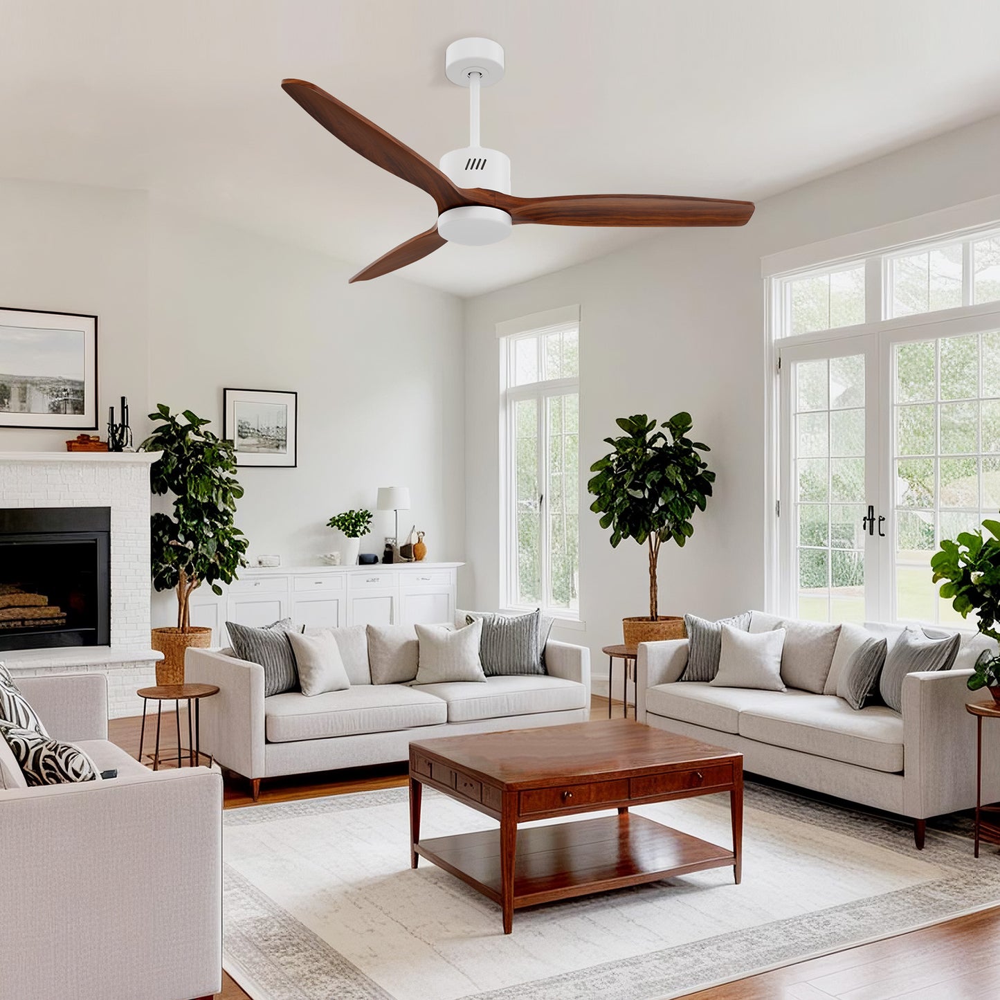 Taimei Glio 52 in. Downrod Standard Ceiling Fan with Integrated LED with Remote Included DC Motor Reversible White Walnut 1_750f971c-c17d-4516-83ec-c55575d7d14a