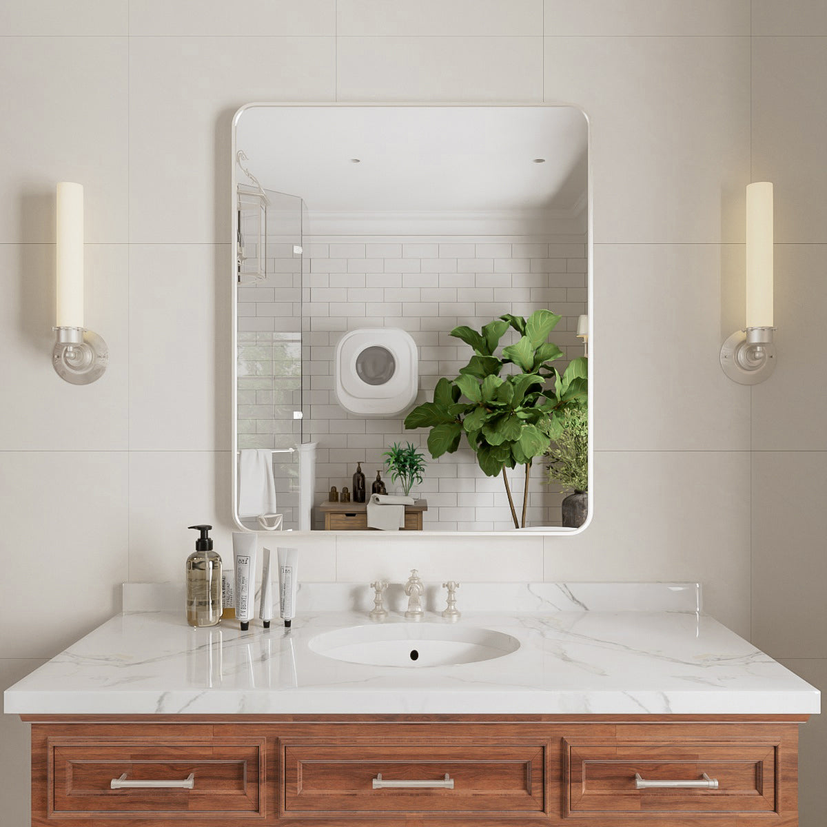 Niveal STRE Series Rectangular Framed Wall Bathroom Vanity Mirror Brushed Nickel 30 in. W x 36 in. H 1_75422062-236f-4d5b-8671-9b2ad3071629