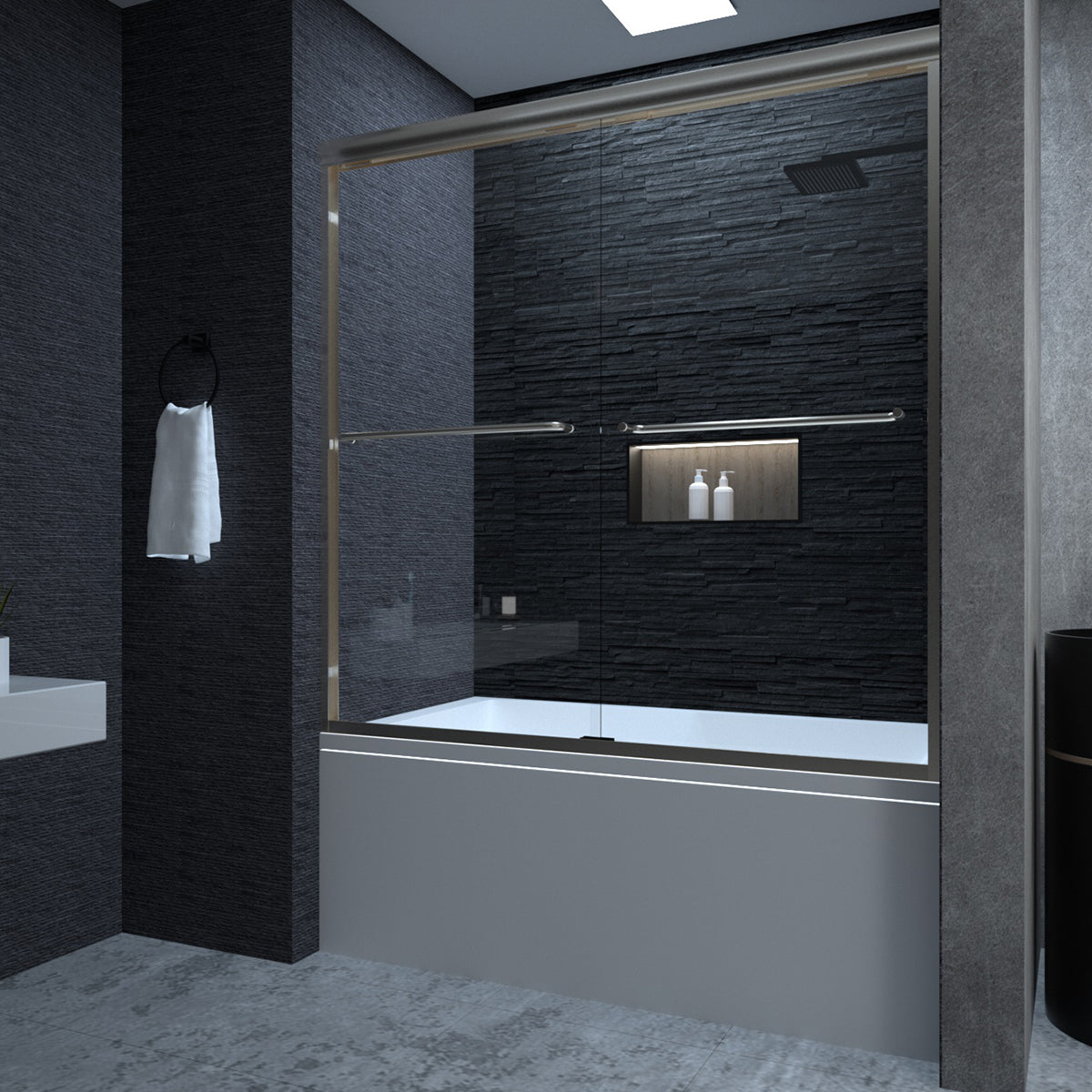 Niveal Ruhr 60 in. W x 56 in. H Sliding Semi Frameless Tub Door with Clear Glass Brushed Nickel 1_75d67790-8e48-4ca4-829b-b9c44ceb9951