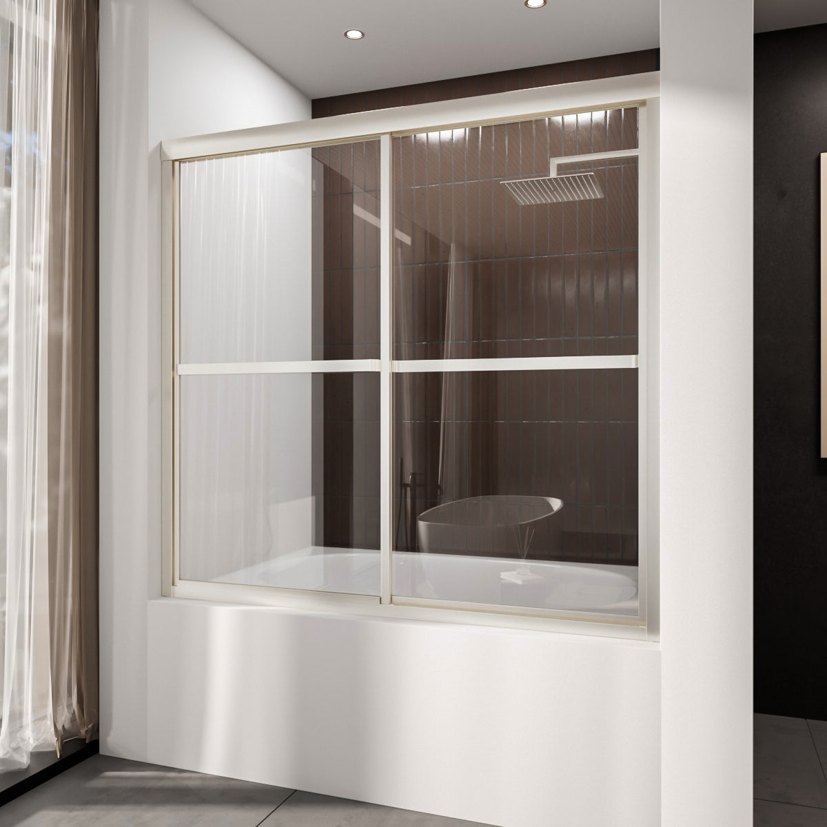 Niveal Luminous 59 in. W x 56 in. H Sliding Framed Tub Door with Clear Tempered Glass Brushed Nickel 1_7bd26a46-19d5-4c4d-b32a-df35f9479bbe