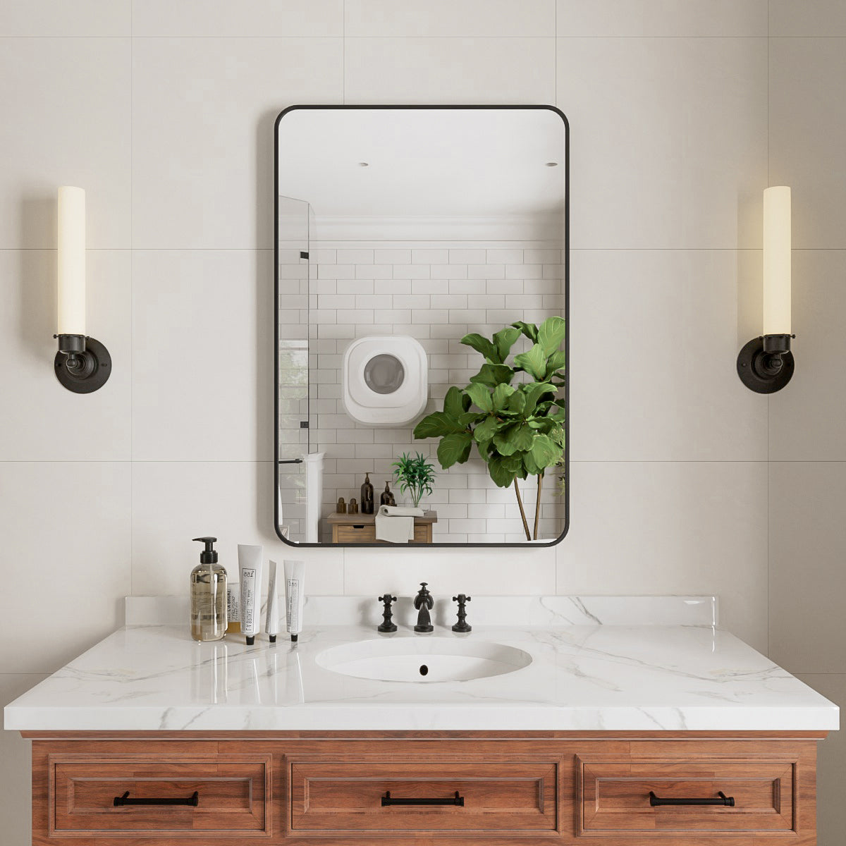 Niveal STRE Series Rectangular Framed Wall Bathroom Vanity Mirror Matte Black 24 in. W x 36 in. H 1_7c72252f-2cba-42d4-9bef-0332183cf7d6