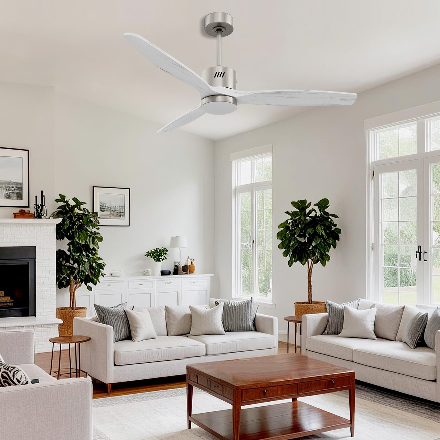 Taimei Glio 52 in. Downrod Standard Ceiling Fan with Integrated LED with Remote Included DC Motor Reversible Nickel White 1_7e93381b-67ee-41da-8626-f2c8818bc467