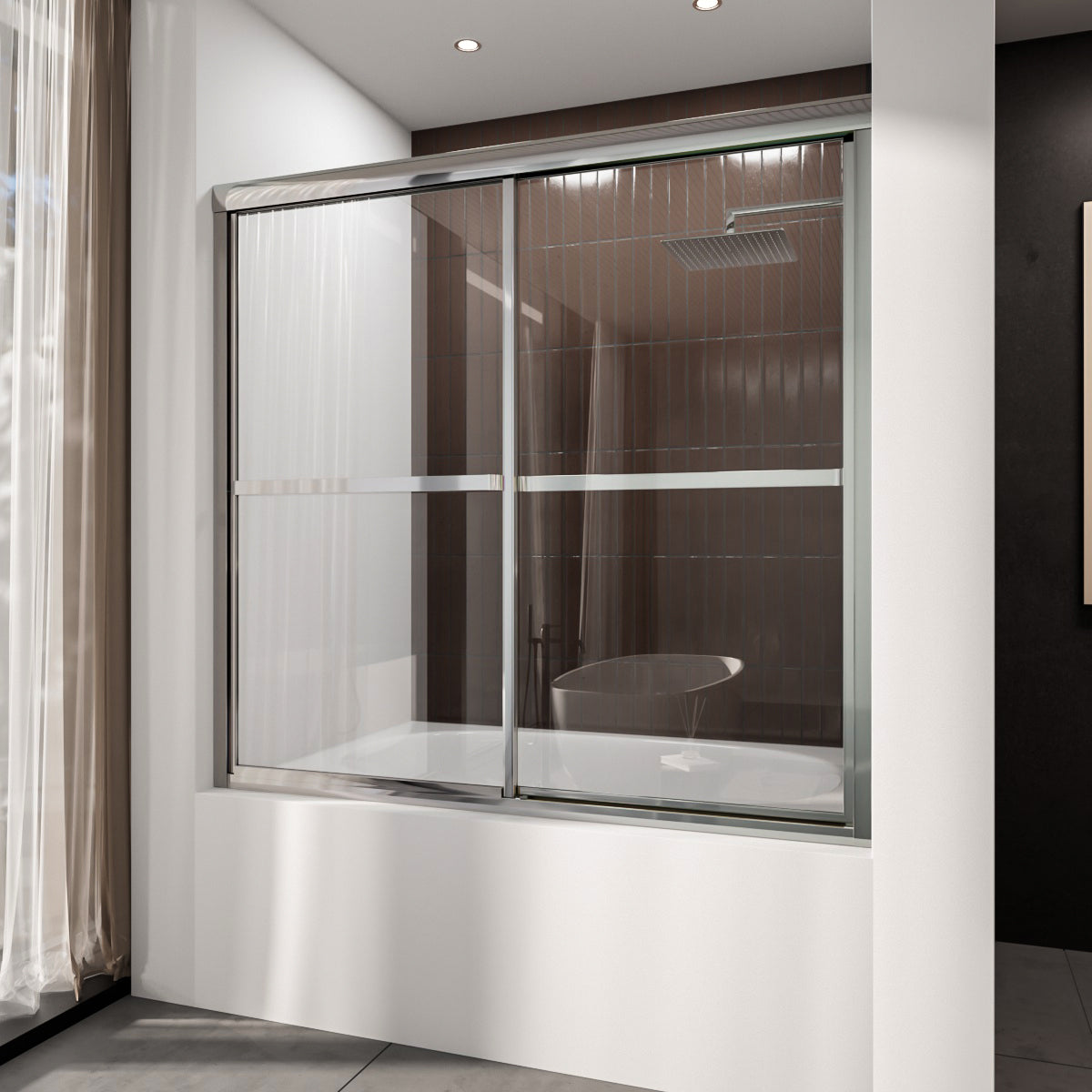 Niveal Luminous 59 in. W x 56 in. H Sliding Framed Tub Door with Clear Tempered Glass Chrome 1_830137a8-63c6-47c4-a44a-97f6f185d3ca