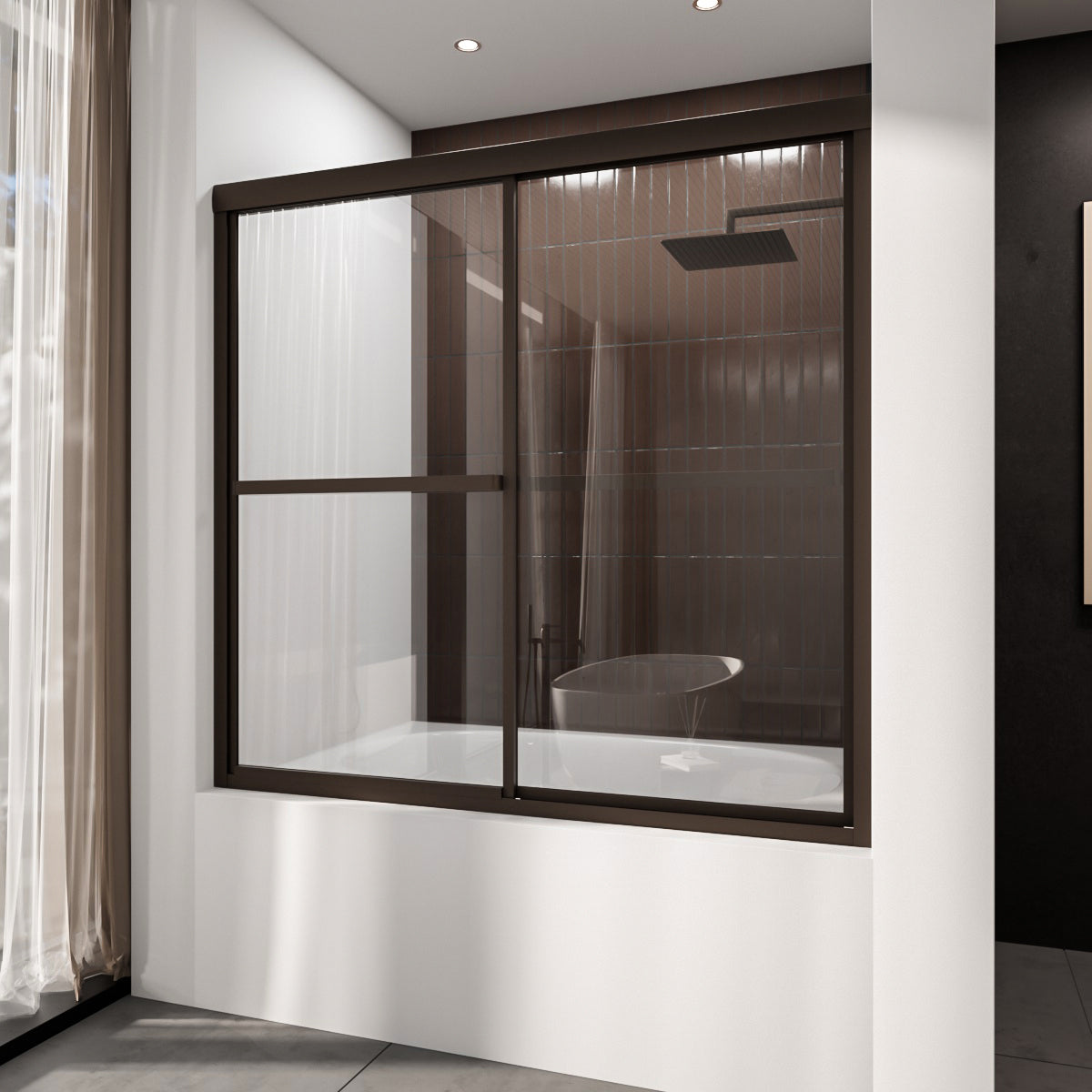 Niveal Luminous 59 in. W x 56 in. H Sliding Framed Tub Door with Clear Tempered Glass Oil Rubbed Bronze 1_848eb576-605e-4772-9a18-3de696b0179b