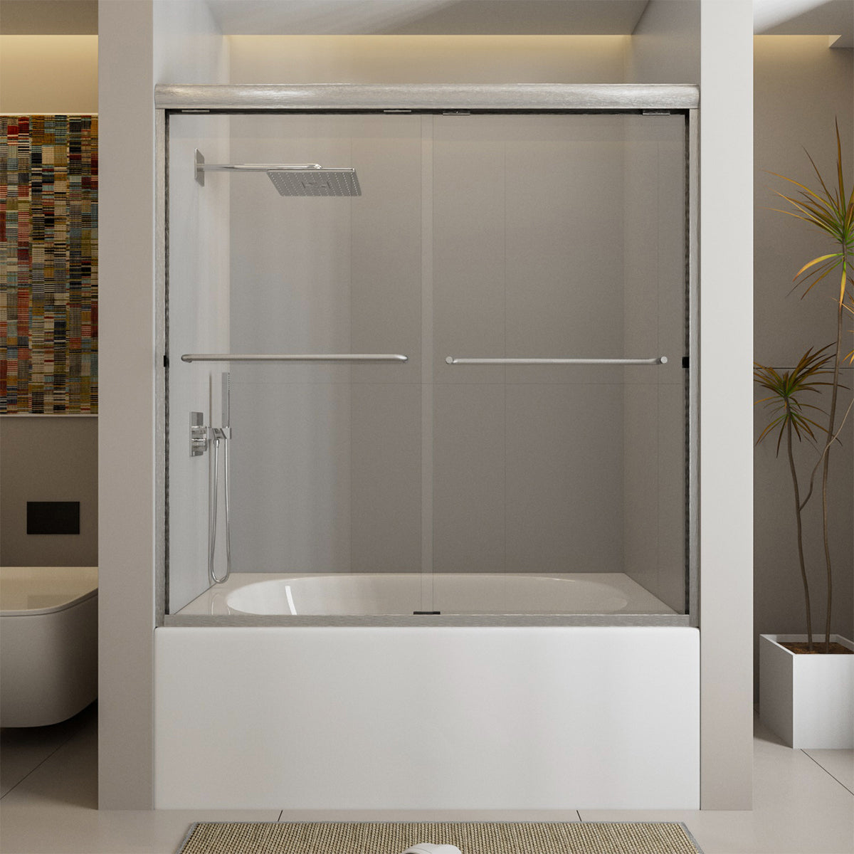 Nivorix Ridge 56 in. W x 60 in. H Sliding Semi-Frameless Tub Door with Clear Glass