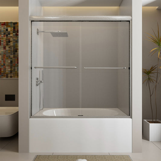 Nivorix Ridge 56 in. W x 60 in. H Sliding Semi-Frameless Tub Door with Clear Glass