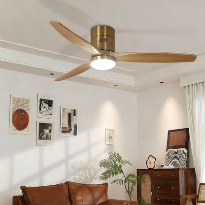 Taimei Ryme 52 in. Flush Mount Ceiling Fan with Light and Remote, DC Motor, Reversible Gold Oak 1_8e5a20b5-7d45-4fd4-9e9d-c00a490b6906