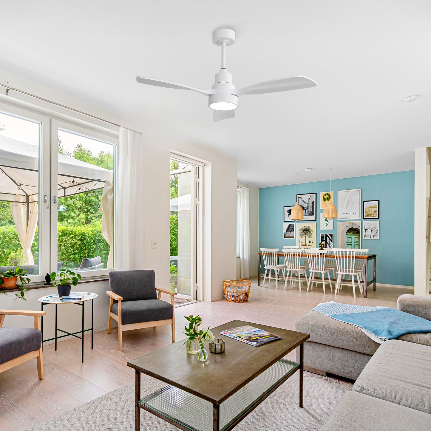 Taimei Auris 48 in. Downrod Standard Ceiling Fan with Integrated LED with Remote Included 3-Reversible Blades