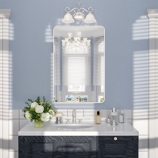 Nivorix NRSM Series Tempered Glass Brushed Nickel Rectangular Framed Wall Bathroom Vanity Mirror