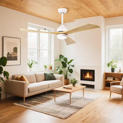 Taimei Helio 52 in. Downrod Modern Ceiling Fan with Dimmable LED with Remote Included DC Motor White & Oak 1_9067dbb7-feba-465f-ac1f-d8556814d926