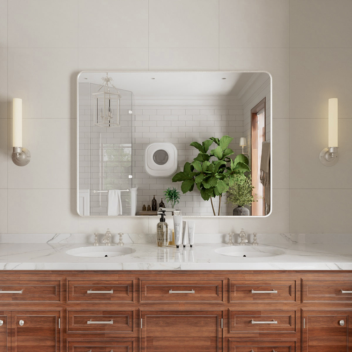 Niveal STRE Series Rectangular Framed Wall Bathroom Vanity Mirror Brushed Nickel 48 in. W x 36 in. H 1_9236f528-214d-4d61-8490-f5866114eb60