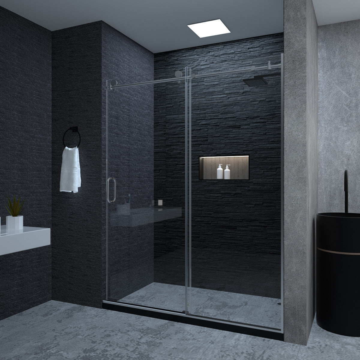 Niveal Ruhr 60 in. W x 76 in. H Sliding Semi-Frameless Shower Door with Clear Glass Brushed Nickel 1_9569c0d9-94f6-4920-9af4-1e7dac9c0184