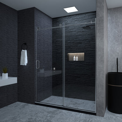 Niveal Ruhr 60 in. W x 76 in. H Sliding Semi-Frameless Shower Door with Clear Glass Brushed Nickel 1_9569c0d9-94f6-4920-9af4-1e7dac9c0184