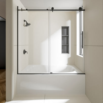 Nivorix Nexus 60 in. W x 60 in. H Sliding Semi-Frameless Tub Door with Clear Tempered Glass