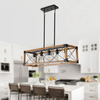 Taimei Solace 32 in. 5-Light Industrial Farmhouse Rectangle Pendant Light Walnut 1_9c951a1c-a4b1-4681-b984-68561f0aa803