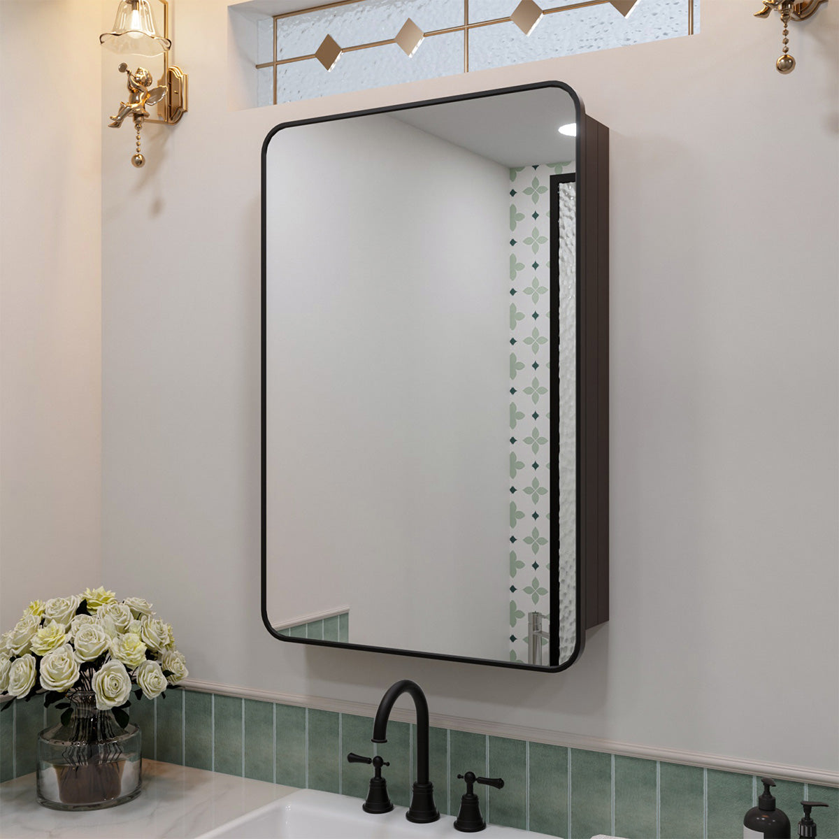 Nivorix NRFM Series Rectangular Aluminum Framed Medicine Cabinet with Mirror Matte Black 23 in. W x 30 in. H 1_9d665caa-56f6-49aa-a24e-bfc51fb1eebf