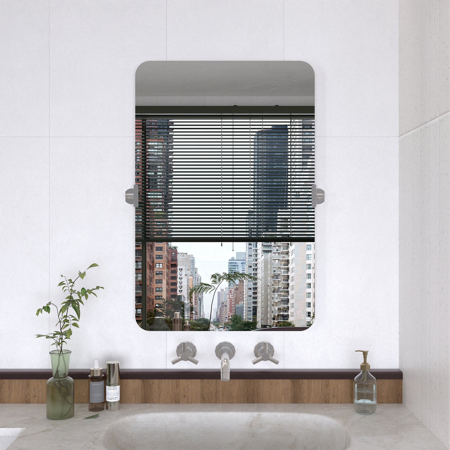 Yexee 24 in. W x 36 in. H Rectangular Framed Adjustable Tilt Wall-Mounted Bathroom Vanity Mirror Brushed Nickel 1_a1ce30cd-1822-4173-8ba3-4663860fadc1