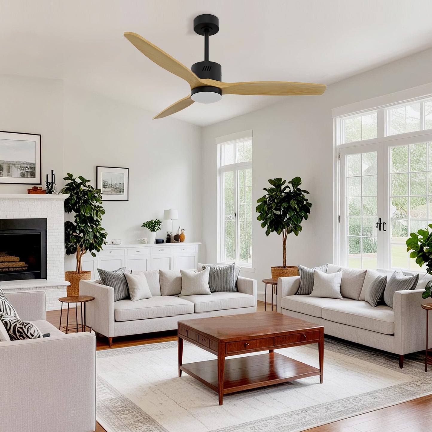 Taimei Glio 52 in. Downrod Standard Ceiling Fan with Integrated LED with Remote Included DC Motor Reversible Black Oak 1_a3740d78-58ff-4f8b-89a5-e993b86cc33e