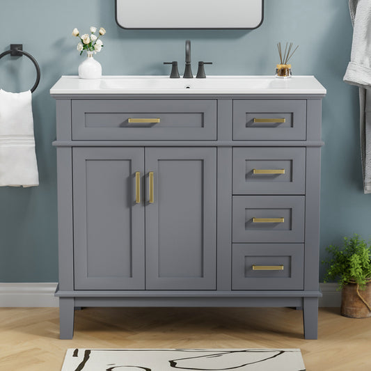 Niveal Slate Freestanding Single Gray Bath Vanity with White Ceramic Top Unassembled