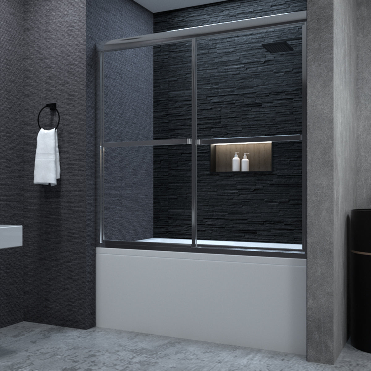 Niveal Alvin 59 in. W x 56 in. H Sliding Framed Tub Door Chrome 1_a55a4d8c-b45d-4a0d-b4ab-c4d6372ff053