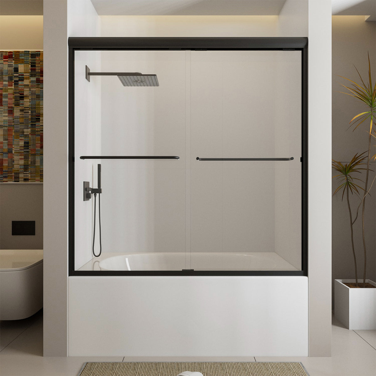 Nivorix Ridge 56 in. W x 60 in. H Sliding Semi-Frameless Tub Door with Clear Glass