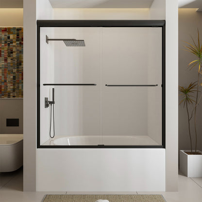 Nivorix Ridge 56 in. W x 60 in. H Sliding Semi-Frameless Tub Door with Clear Glass