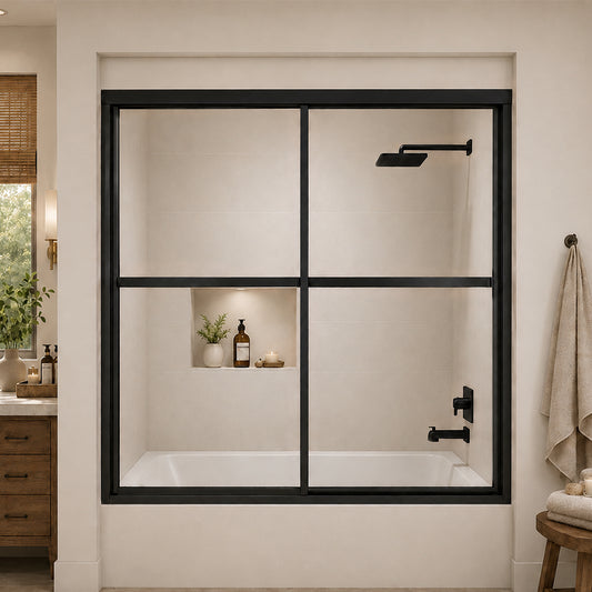 Yooli 59 in. W x 56 in. H Framed Sliding Tub Door with Clear Tempered Glass Matte Black 1_ad13f619-b327-4e8e-b01f-868992dd526b