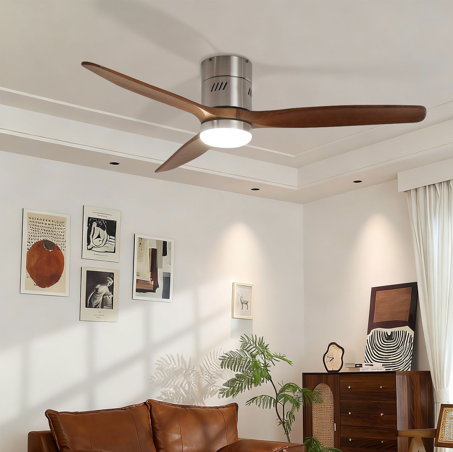 Taimei Ryme 52 in. Flush Mount Standard Ceiling Fan with Integrated LED with Remote Included DC Motor Brushed Nickel & Walnut 1_afc4b833-7d02-4c95-9425-0f587eccfa41