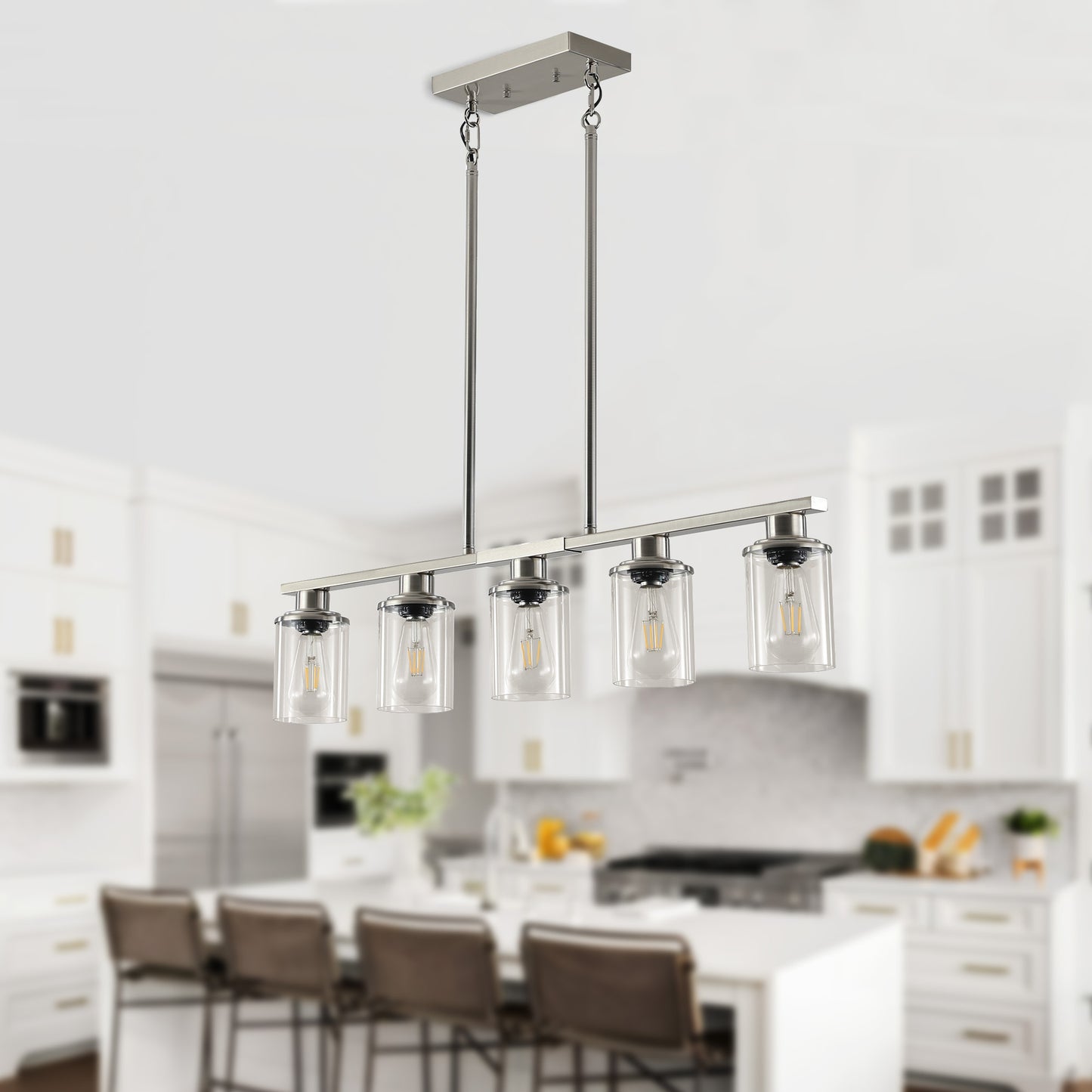 Taimei Aero 37 in. Industrial 5-Light Chandelier with Clear Glass Shades Brushed Nickel 1_b02f1f09-8b7c-4726-9126-0669b9c308c2