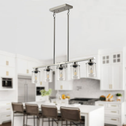 Taimei Aero 37 in. Industrial 5-Light Chandelier with Clear Glass Shades Brushed Nickel 1_b02f1f09-8b7c-4726-9126-0669b9c308c2