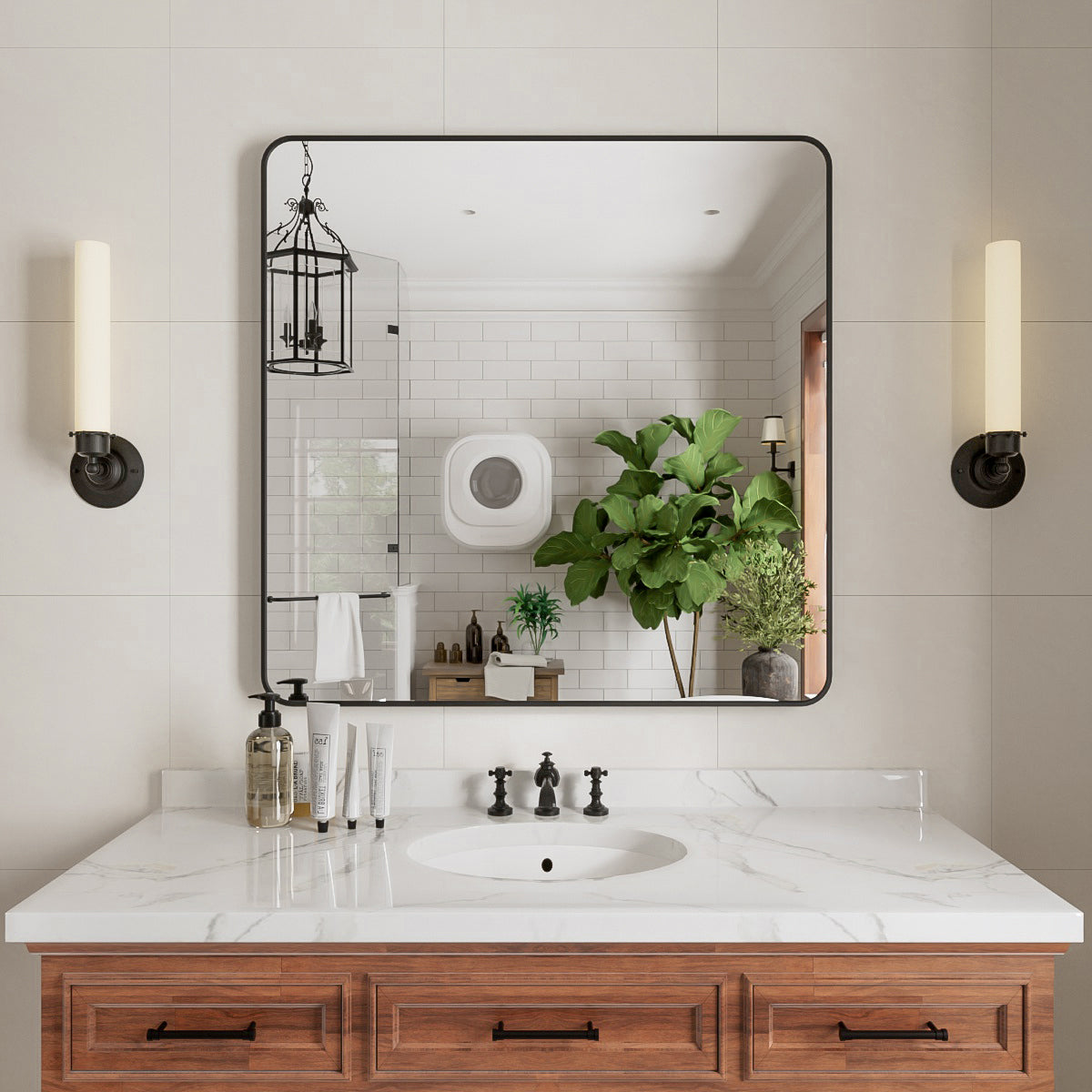 Niveal STRE Series Rectangular Framed Wall Bathroom Vanity Mirror Matte Black 36 in. W x 36 in. H 1_b4b3961d-4de0-465d-bdc1-213f12ffc4e9