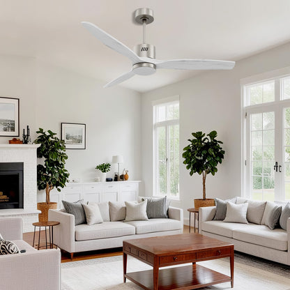 Taimei Glio 52 in. Downrod Standard Ceiling Fan with Integrated LED with Remote Included DC Motor Reversible Brushed Nickel & White 1_b6cade1c-a9d5-47d1-a2ae-00a5cfabc18e