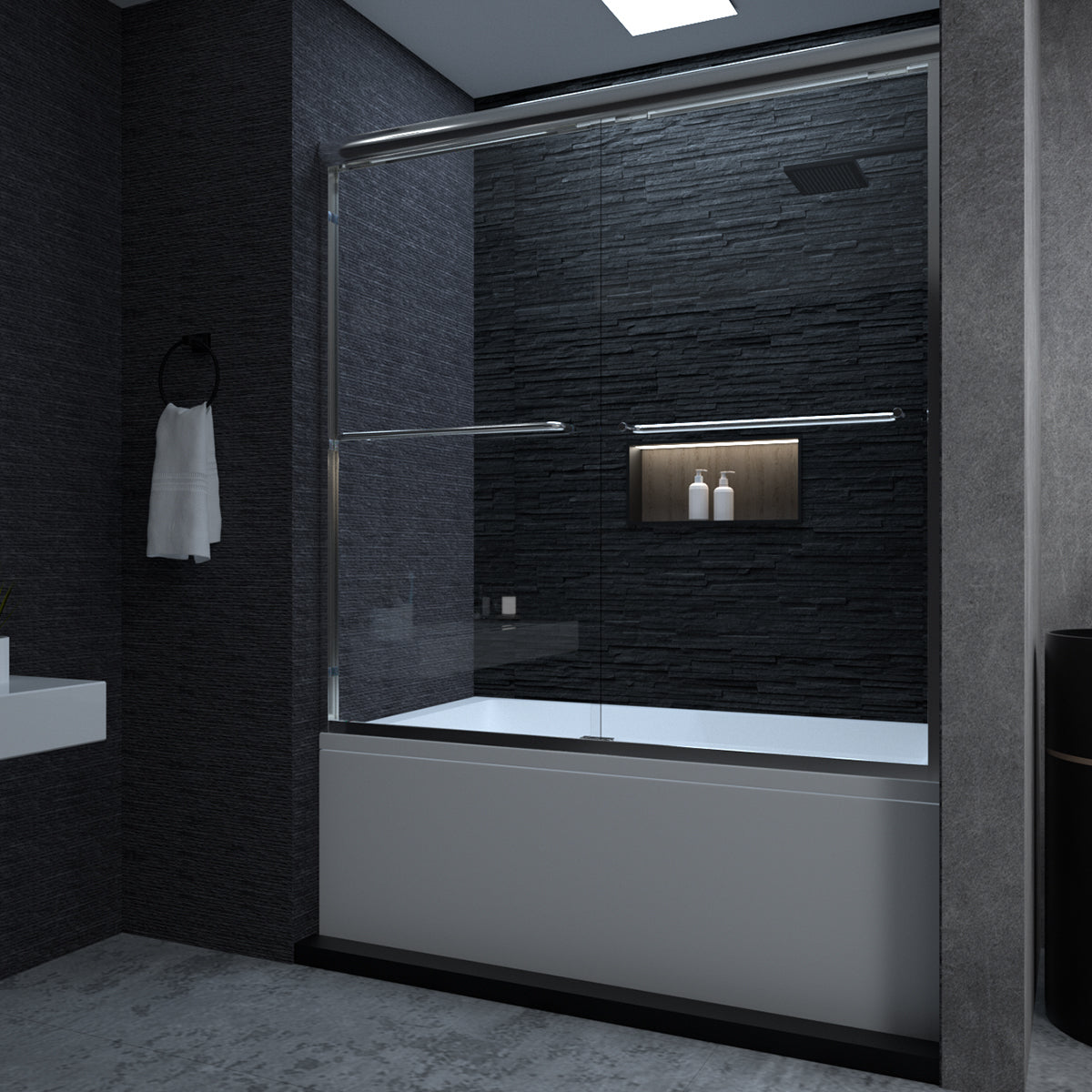 Niveal Ruhr 60 in. W x 56 in. H Sliding Semi Frameless Tub Door with Clear Glass Silver 1_b71ff144-f90c-4cb9-8eb3-249ccb842ff6