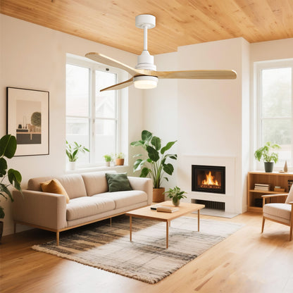 Taimei Nimis 52 in. Downrod Standard Ceiling Fan with Integrated LED with Remote Included DC Motor White & Oak 1_ba19b418-4059-4807-bfb0-f49652db42ee