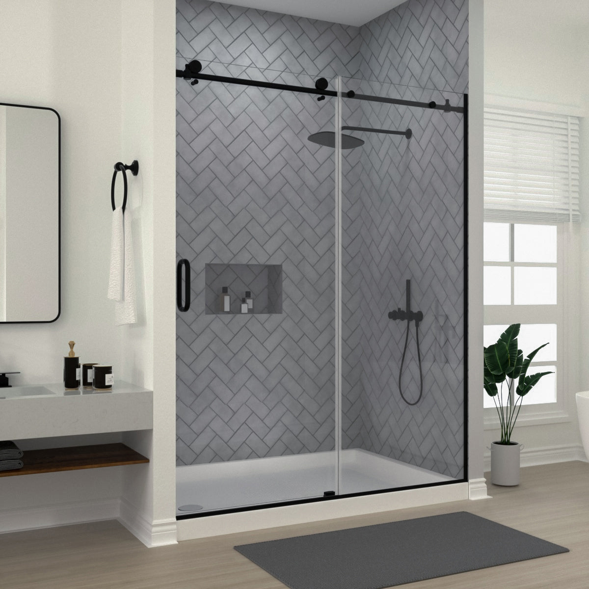 Niveal Luxe 60 in. W x 76 in. H Sliding Semi-Frameless Shower Door with Clear Glass