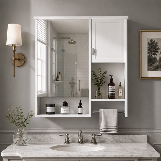 29 in. W x 28 in. H Rectangular Medicine Cabinet with Mirror, Space Saver Cabinet with Towels Bar Silver 1_bba2f840-d09e-4a2d-9fbf-40702ce335d8